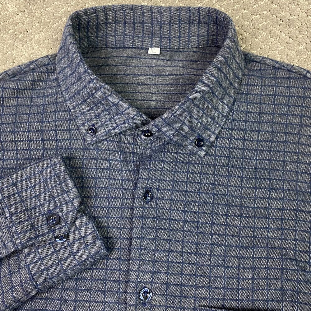 State & Liberty Flannel Shirt Men's XL Gray Blue Lightweight Plaid Check and